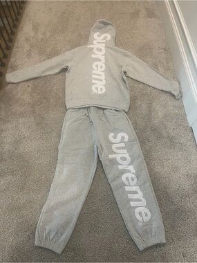 Supreme Kids Grey Hoodie & Joggers Set with White Logo